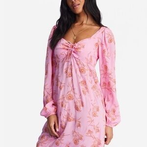 Billabong Pink Floral Long Sleeve Dress midi